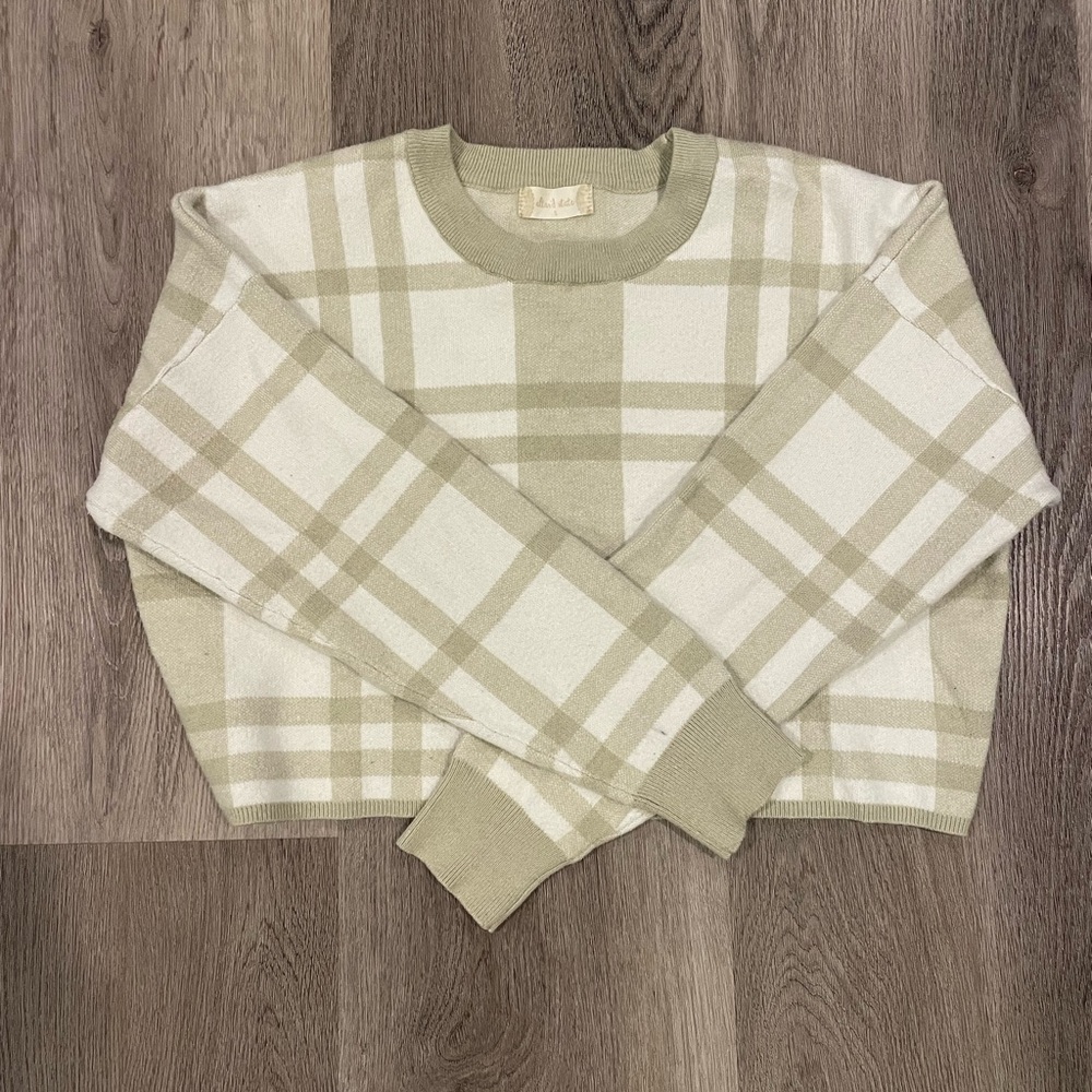 Altar'd State Green Plaid Crew Neck Sweater